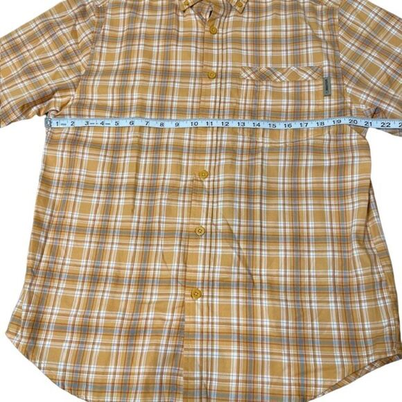 Wolverine Men's Plaid One Pocket Button Down Shirt Gold Orange Blue Medium - Picture 2 of 6
